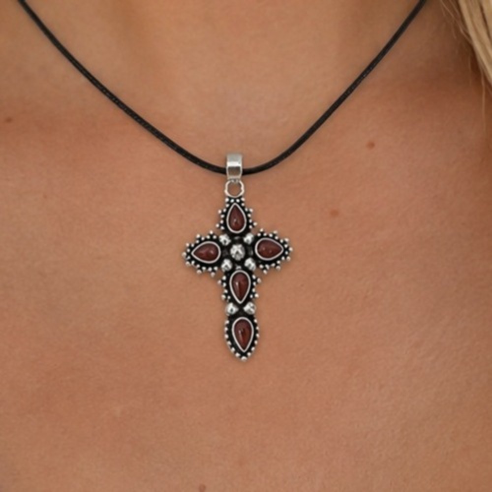 Carnelian Gemstone Ethnic Handmade Cross Pendant Jewelry Gift 1.72" Boho New